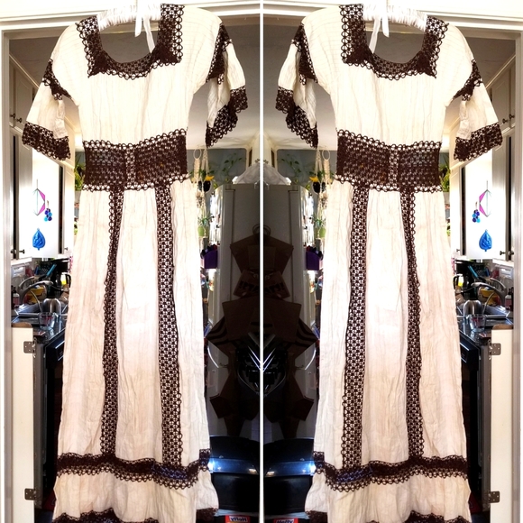 Vintage Dresses & Skirts - VTG Handmade Crochet Mexican Maxi Dress